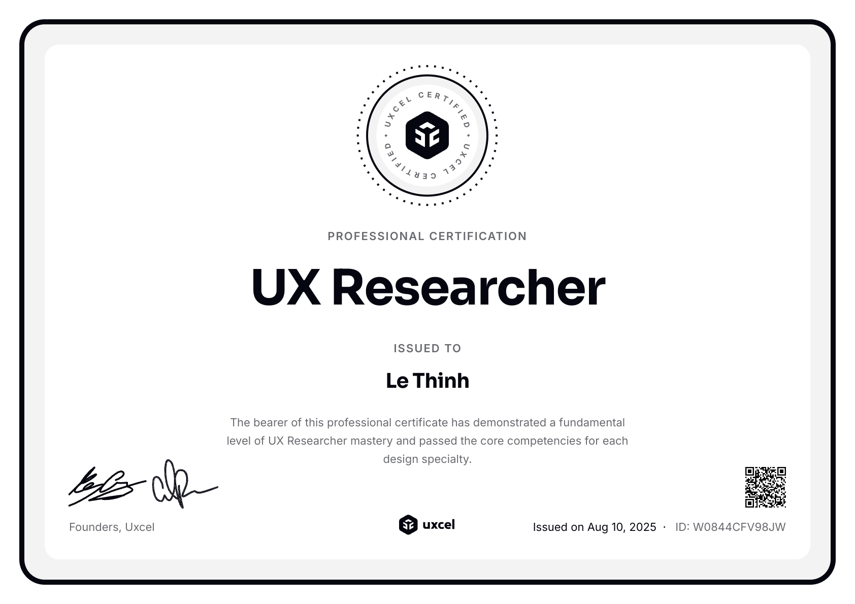 Le Thinh's certificate